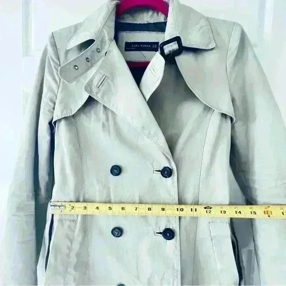 ZARA BEIGE DOUBLE BREAST TRENCH NYLON WATERPROOF  COAT SIZE XS - Picture 13 of 15
